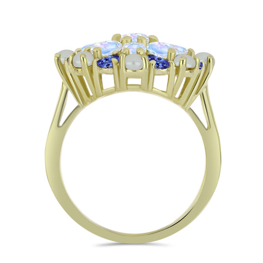 Pozlátený Strieborný Prsteň s Bielou Sladkovodnou Perlou a Tanzanitom