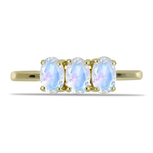 Pozlátený Strieborný Prsteň s Dúhovým Mesačným Kameňom