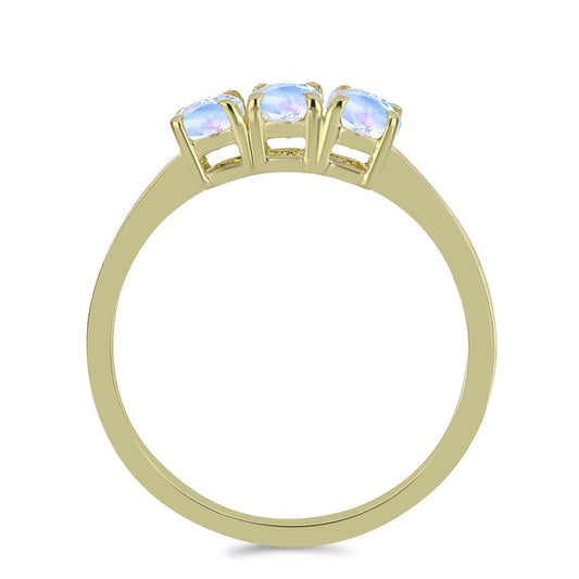 Pozlátený Strieborný Prsteň s Dúhovým Mesačným Kameňom