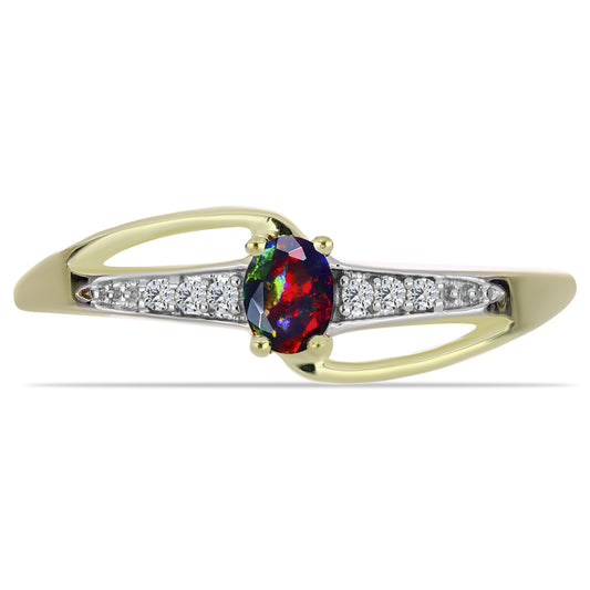 Pozlátený Strieborný Prsteň s Polnočne Čiernym Etiópskym Opálom z Lega Dembi a Bielym Topásom