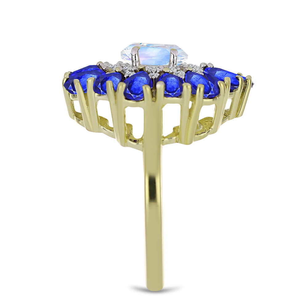 Pozlátený Strieborný Prsteň s Dúhovým Mesačným Kameňom a Austrálskym Modrým Zafírom 4 