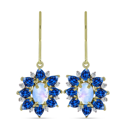 Pozlátené Strieborné Náušnice s Dúhovým Mesačným Kameňom a Austrálskym Modrým Zafírom