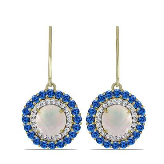 Pozlátené Strieborné Náušnice s Dúhovým Mesačným Kameňom a Austrálskym Modrým Zafírom