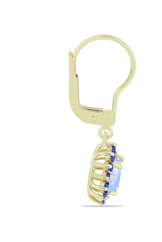 Pozlátené Strieborné Náušnice s Dúhovým Mesačným Kameňom a Tanzanitom