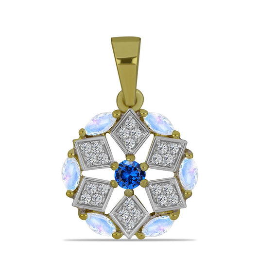 Pozlátený Strieborný Prívesok s Mesačným Kameňom a Austrálskym Modrým Zafírom