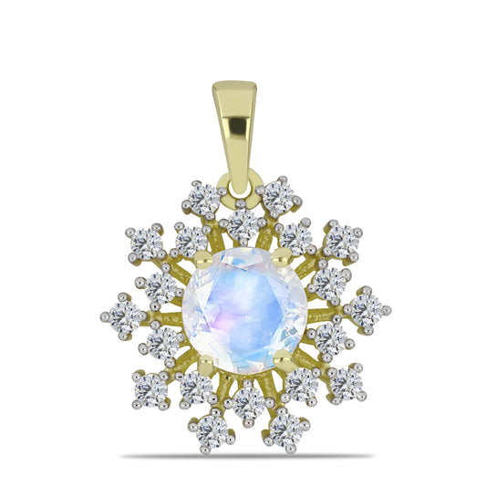 Pozlátený Strieborný Prívesok s Dúhovým Mesačným Kameňom a Bielym Topásom