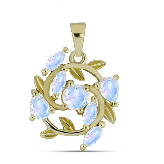 Pozlátený Strieborný Prívesok s Dúhovým Mesačným Kameňom