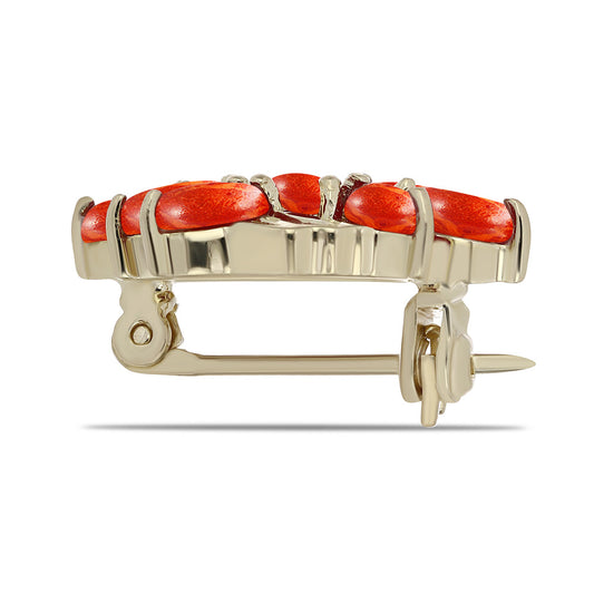 Pozlátený Strieborný Brošňa s Červeným Hubovitým Koralom