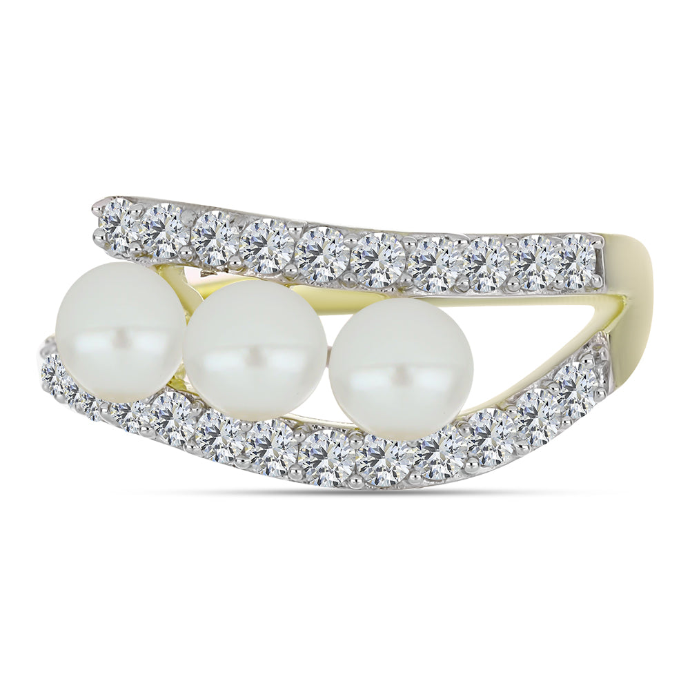 Pozlátený Strieborný Prsteň s Bielou Sladkovodnou Perlou a Bielym Topásom 2 