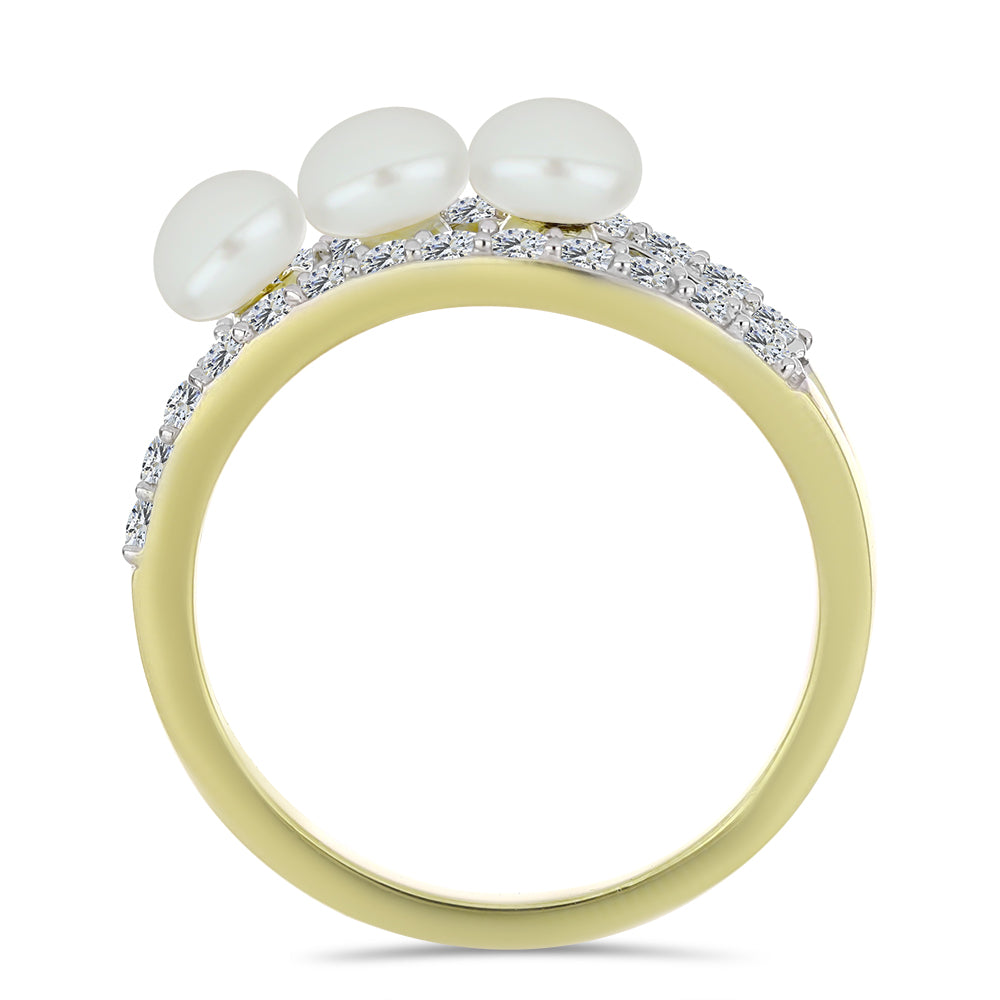 Pozlátený Strieborný Prsteň s Bielou Sladkovodnou Perlou a Bielym Topásom