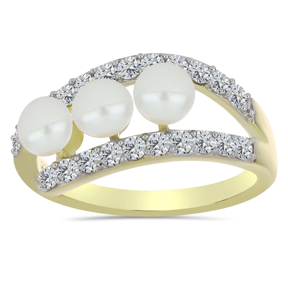 Pozlátený Strieborný Prsteň s Bielou Sladkovodnou Perlou a Bielym Topásom 1 