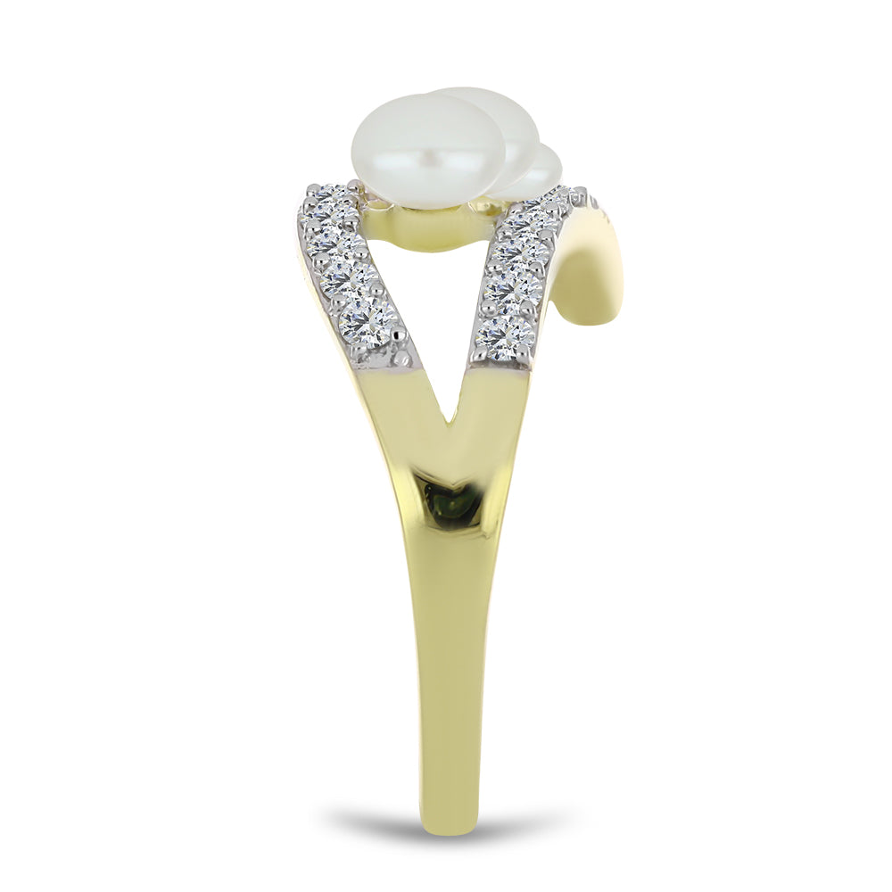 Pozlátený Strieborný Prsteň s Bielou Sladkovodnou Perlou a Bielym Topásom 4 