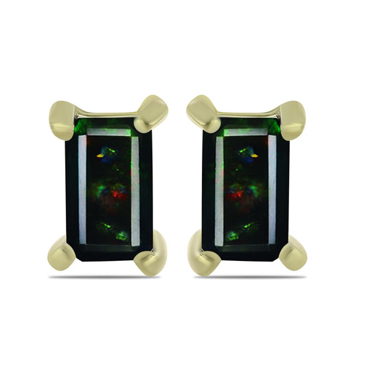 Pozlátené Strieborné Náušnice s Polnočne Čiernym Etiópskym Opálom z Lega Dembi