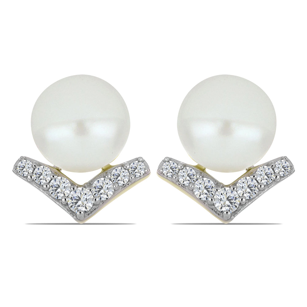 Pozlátené Strieborné Náušnice s Bielou Sladkovodnou Perlou a Bielym Topásom