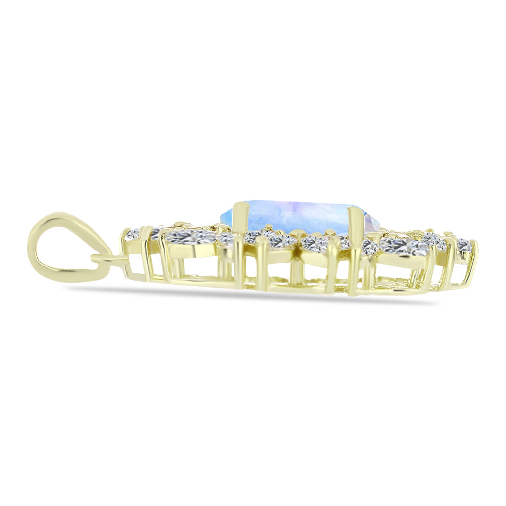 Pozlátený Strieborný Prívesok s Dúhovým Mesačným Kameňom a Bielym Zirkónom 2 