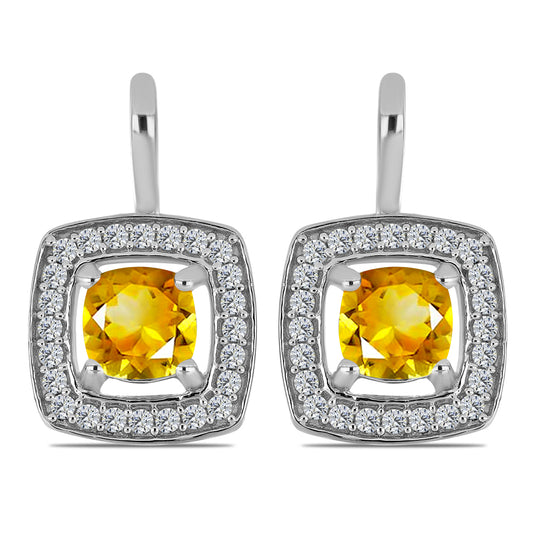 Strieborné Náušnice s Uralským Citrínom a Bielym Topásom