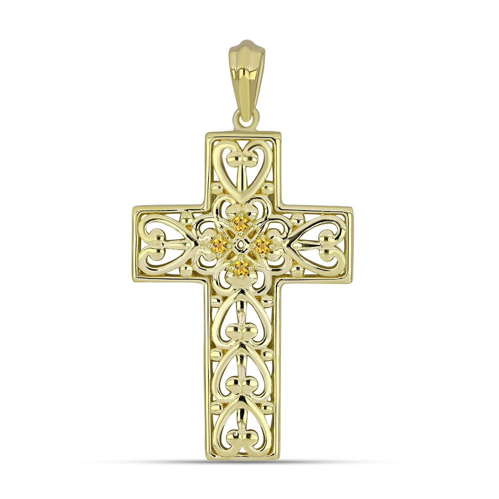 Kríž Pozlátený Strieborný Prívesok s Uralským Citrínom 1 