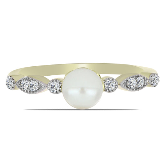 Pozlátený Strieborný Prsteň s Bielou Sladkovodnou Perlou a Bielym Topásom