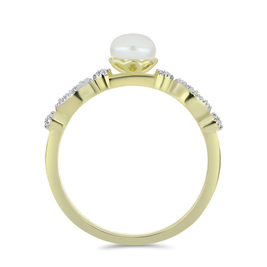 Pozlátený Strieborný Prsteň s Bielou Sladkovodnou Perlou a Bielym Topásom