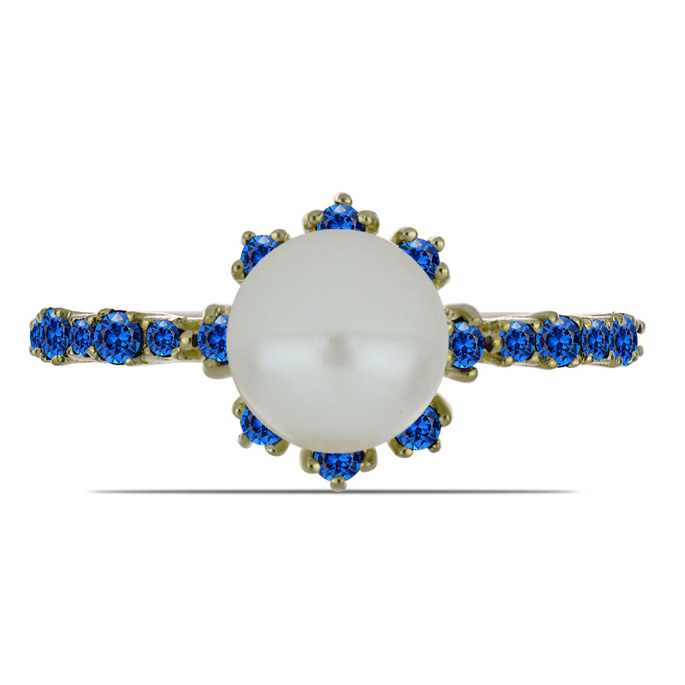 Pozlátený Strieborný Prsteň s Bielou Sladkovodnou Perlou a Austrálskym Modrým Zafírom 1 