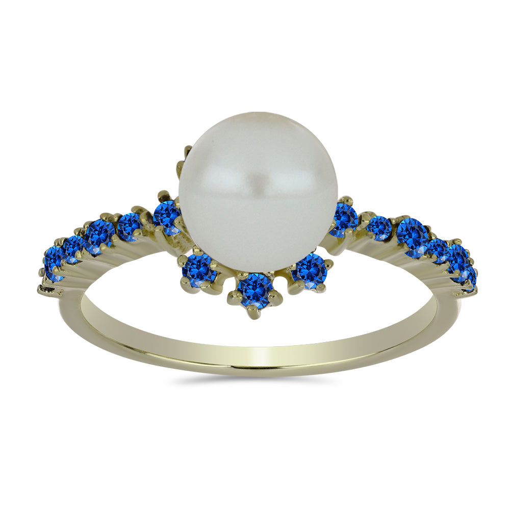 Pozlátený Strieborný Prsteň s Bielou Sladkovodnou Perlou a Austrálskym Modrým Zafírom