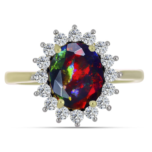 Pozlátený Strieborný Prsteň s Polnočne Čiernym Etiópskym Opálom z Lega Dembi a Bielym Topásom