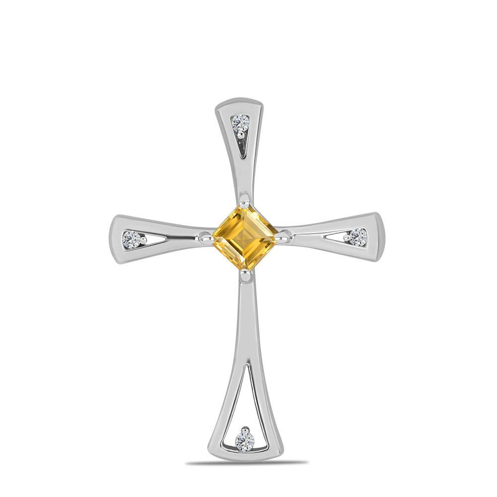 Kríž Strieborný Prívesok s Uralským Citrínom a Bielym Topásom