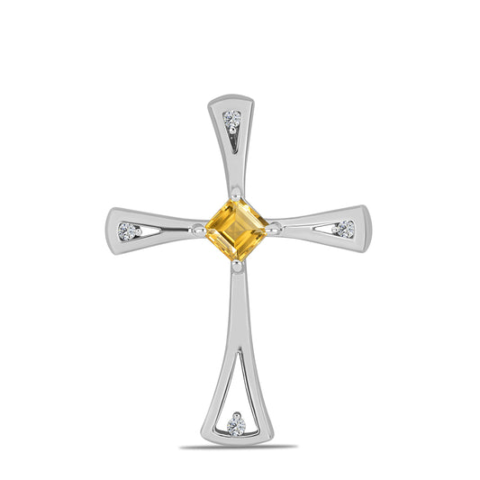 Kríž Strieborný Prívesok s Uralským Citrínom a Bielym Topásom