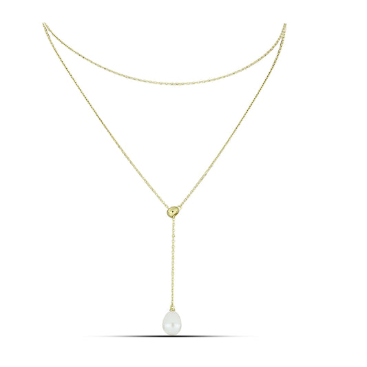 Pozlátený Strieborný Náhrdelník s Bielou Sladkovodnou Perlou