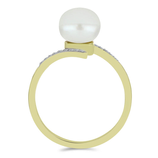 Pozlátený Strieborný Prsteň s Bielou Sladkovodnou Perlou a Bielym Topásom