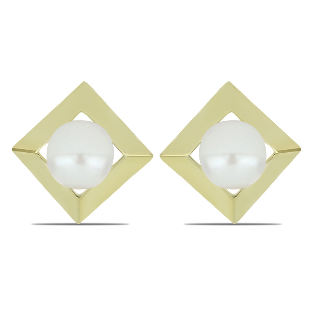 Pozlátené Strieborné Náušnice s Bielou Sladkovodnou Perlou 1 