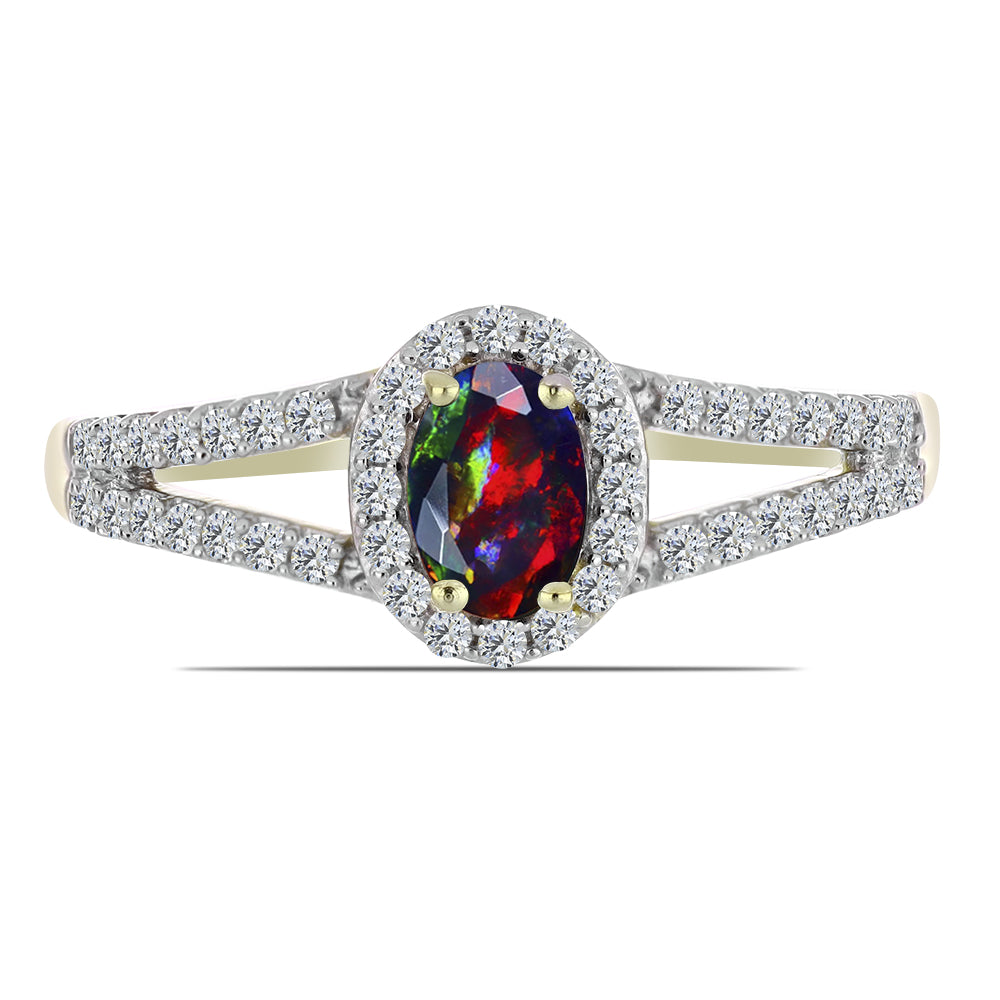 Pozlátený Strieborný Prsteň s Polnočne Čiernym Etiópskym Opálom z Lega Dembi a Bielym Topásom 1 