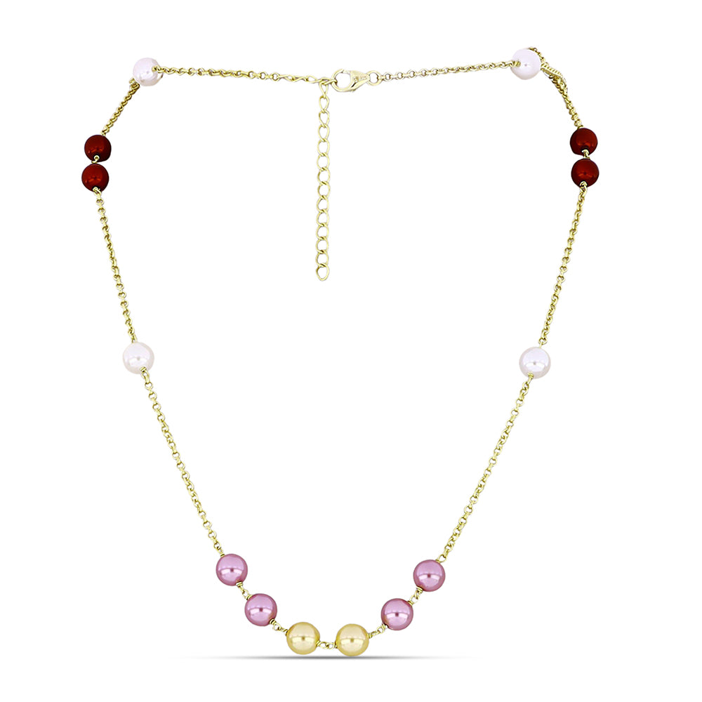 Pozlátený Strieborný Náhrdelník s Bielou Sladkovodnou Perlou a Broskyňovou Sladkovodnou Perlou 1 