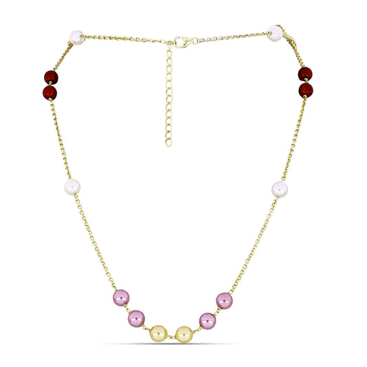 Pozlátený Strieborný Náhrdelník s Bielou Sladkovodnou Perlou a Broskyňovou Sladkovodnou Perlou