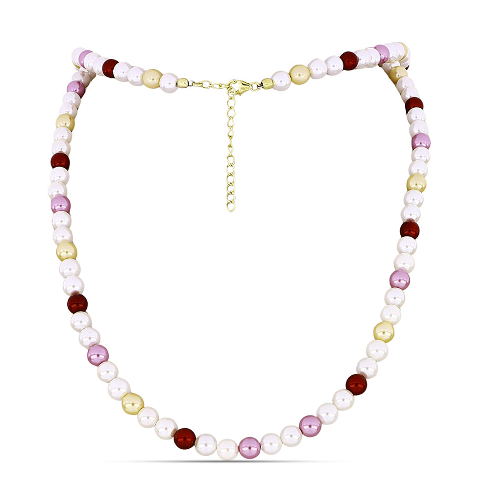 Pozlátený Strieborný Náhrdelník s Bielou Sladkovodnou Perlou a Broskyňovou Sladkovodnou Perlou 1 