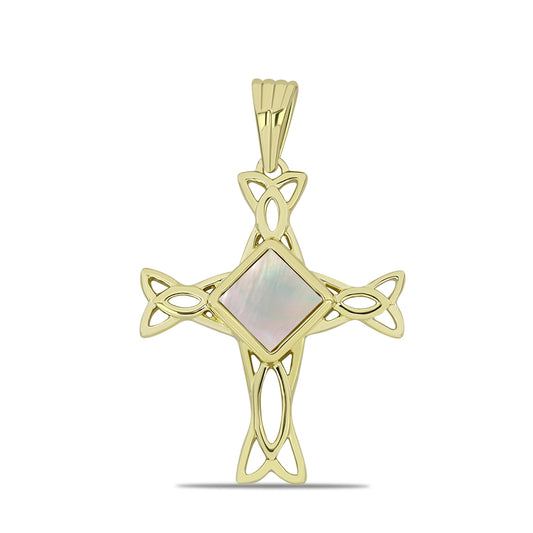 Kríž Pozlátený Strieborný Prívesok s Lastúrou