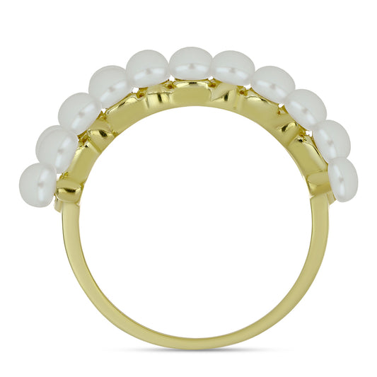 Pozlátený Strieborný Prsteň s Bielou Sladkovodnou Perlou