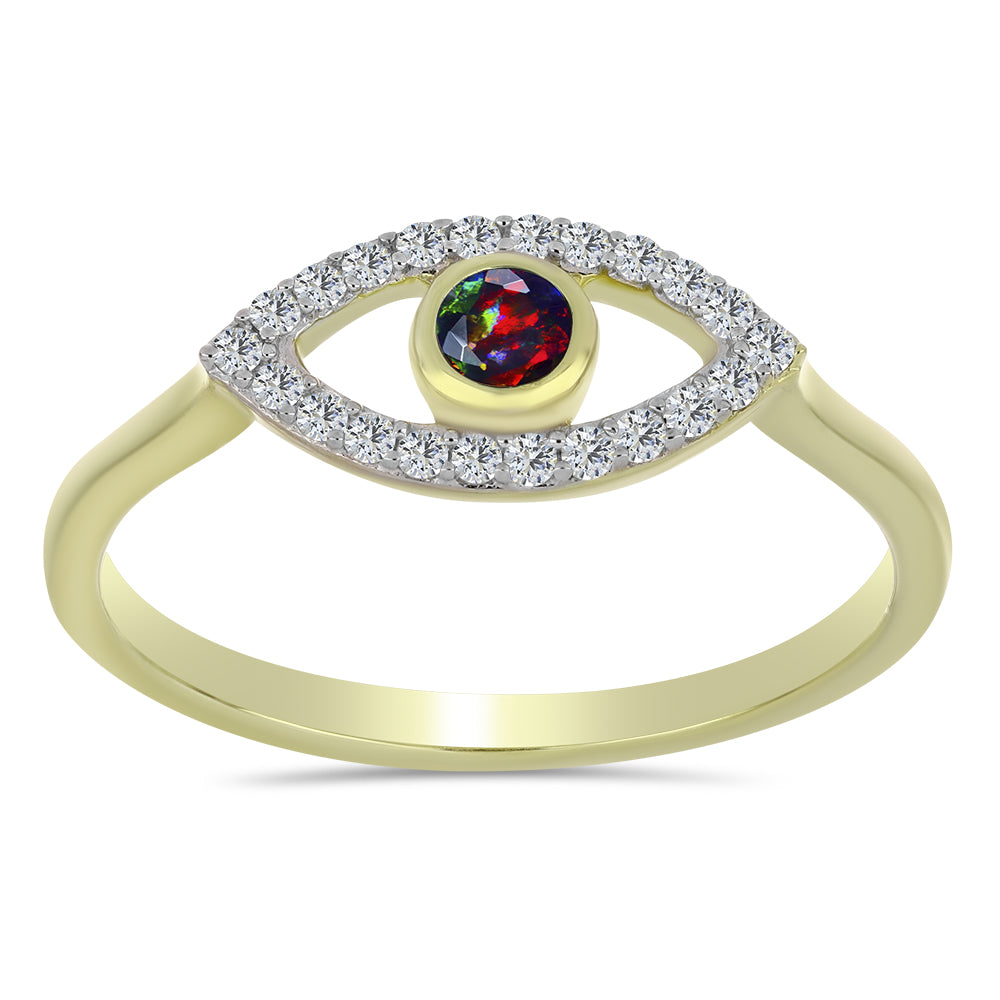 Pozlátený Strieborný Prsteň s Polnočne Čiernym Etiópskym Opálom z Lega Dembi a Bielym Topásom