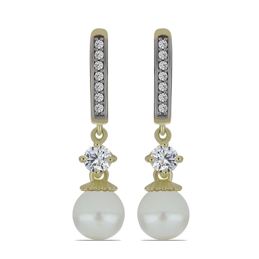 Pozlátené Strieborné Náušnice s Bielou Sladkovodnou Perlou a Bielym Topásom