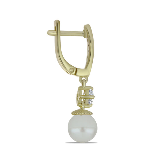 Pozlátené Strieborné Náušnice s Bielou Sladkovodnou Perlou a Bielym Topásom