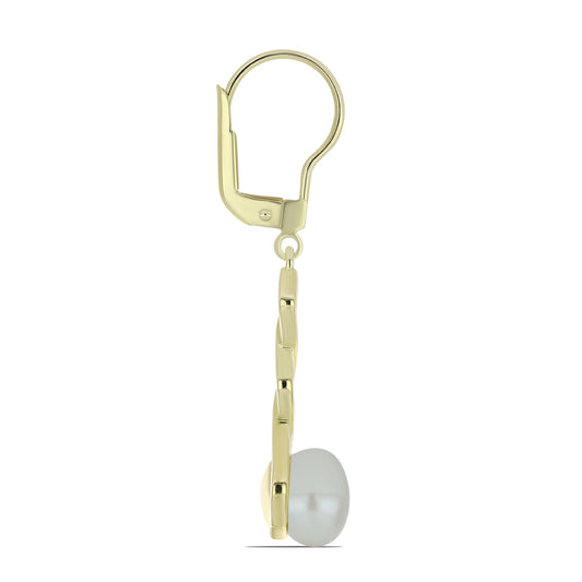 Pozlátené Strieborné Náušnice s Bielou Sladkovodnou Perlou