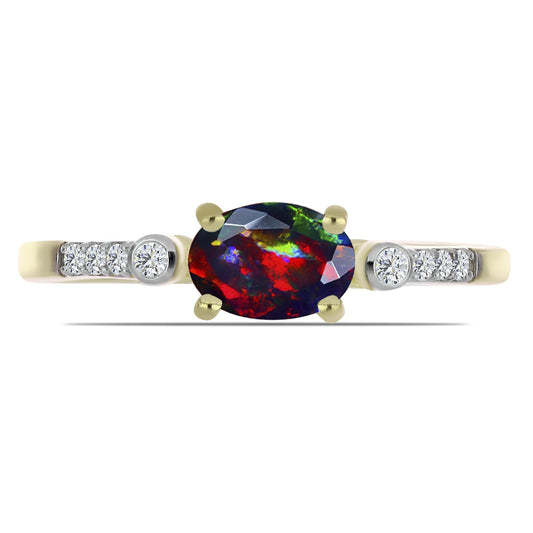 Pozlátený Strieborný Prsteň s Polnočne Čiernym Etiópskym Opálom z Lega Dembi a Bielym Topásom