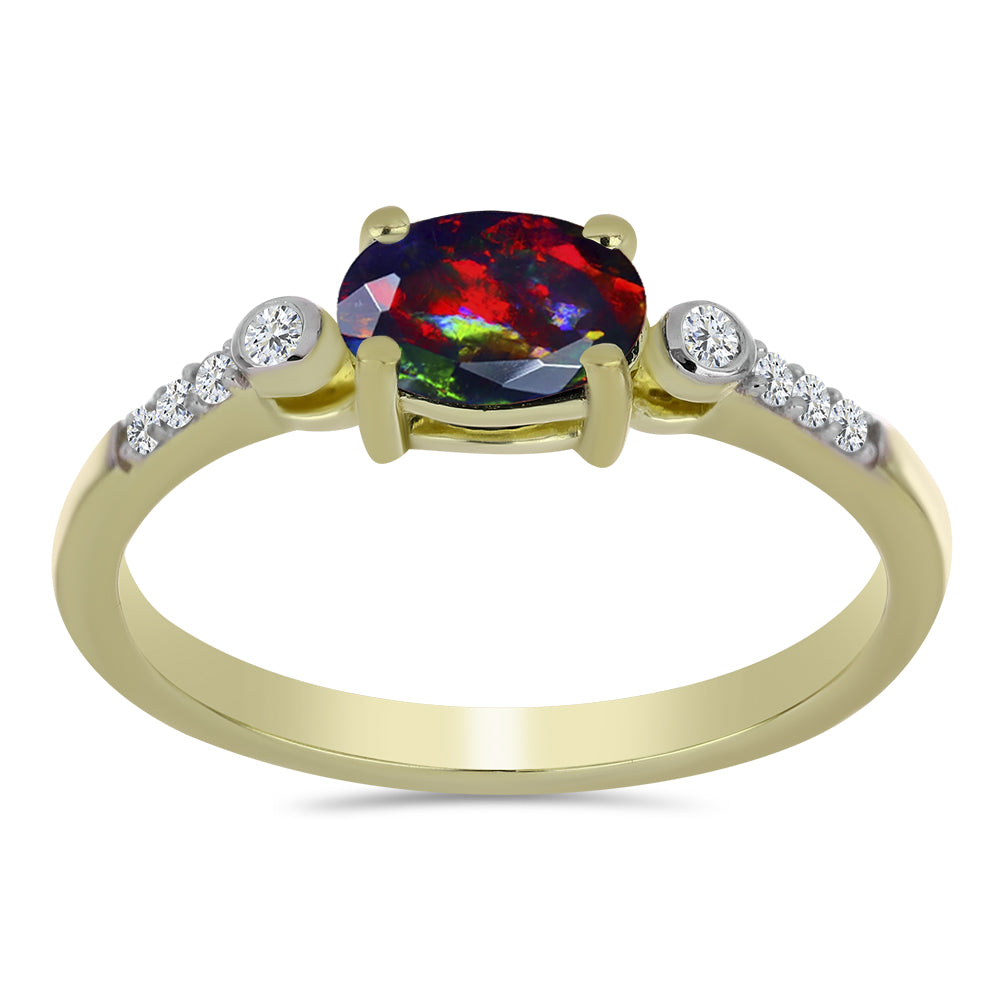 Pozlátený Strieborný Prsteň s Polnočne Čiernym Etiópskym Opálom z Lega Dembi a Bielym Topásom