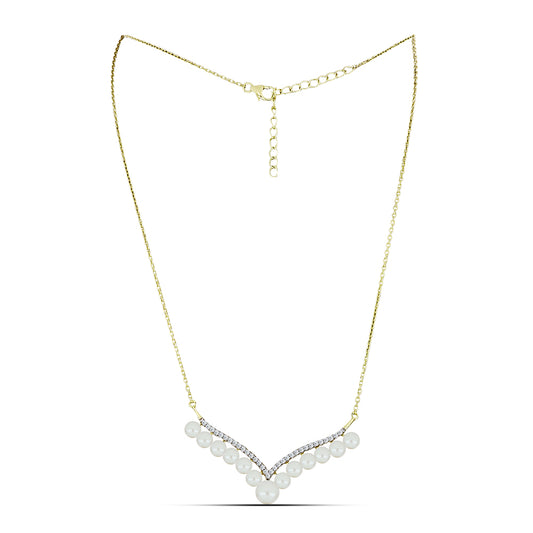 Pozlátený Strieborný Náhrdelník s Bielou Sladkovodnou Perlou a Bielym Topásom