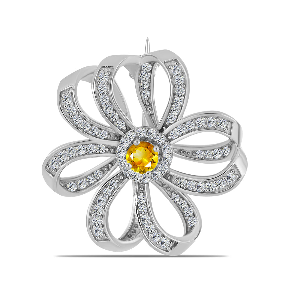 Strieborný Brošňa s Uralským Citrínom a Bielym Topásom