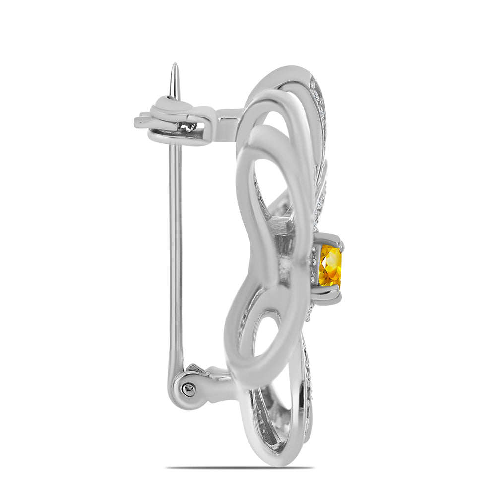 Strieborný Brošňa s Uralským Citrínom a Bielym Topásom 2 