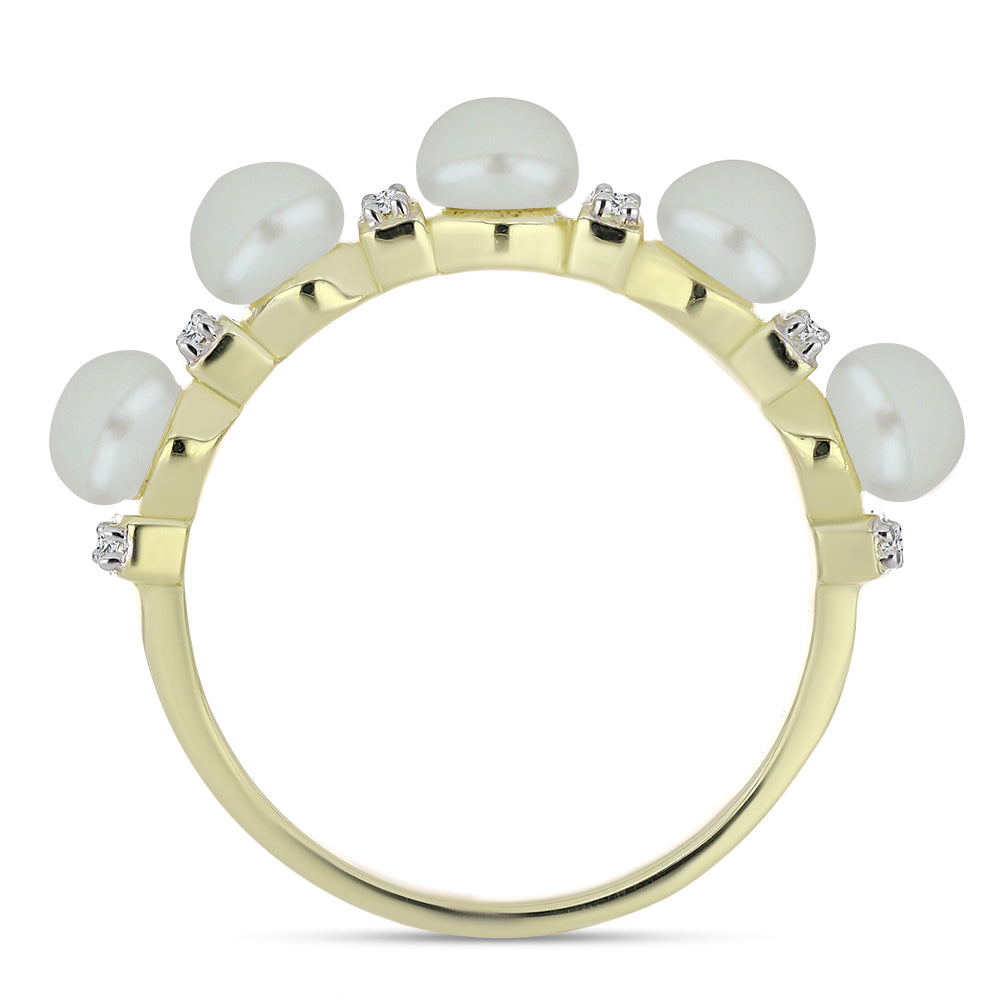 Pozlátený Strieborný Prsteň s Bielou Sladkovodnou Perlou a Bielym Topásom