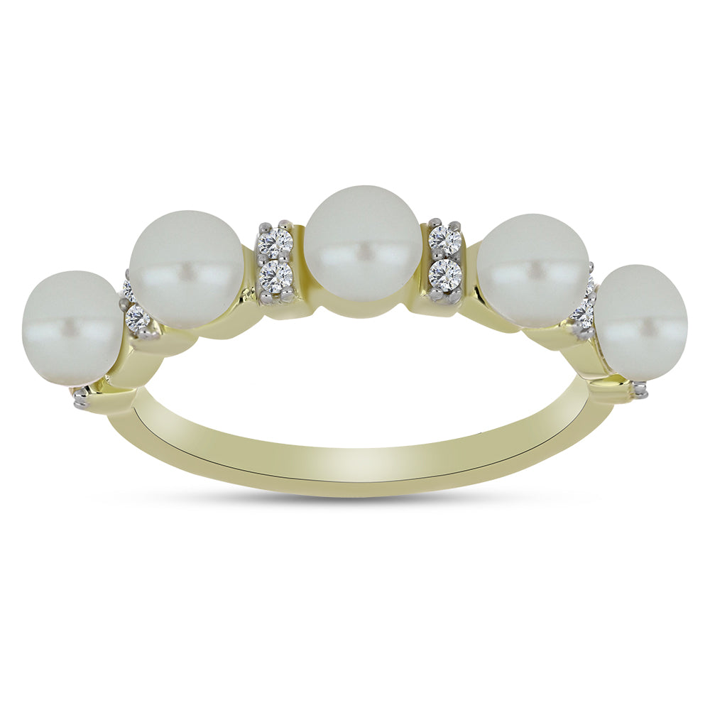 Pozlátený Strieborný Prsteň s Bielou Sladkovodnou Perlou a Bielym Topásom