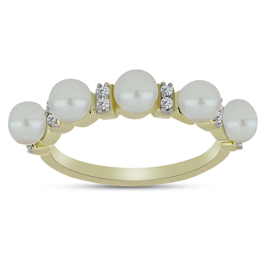 Pozlátený Strieborný Prsteň s Bielou Sladkovodnou Perlou a Bielym Topásom