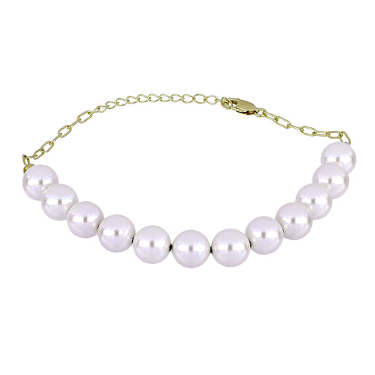 Pozlátený Strieborný Náramok s Bielou Sladkovodnou Perlou